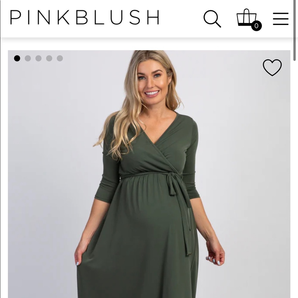 PinkBlush Olive Green Draped 3/4 Sleeve Maternity Maxi Dress